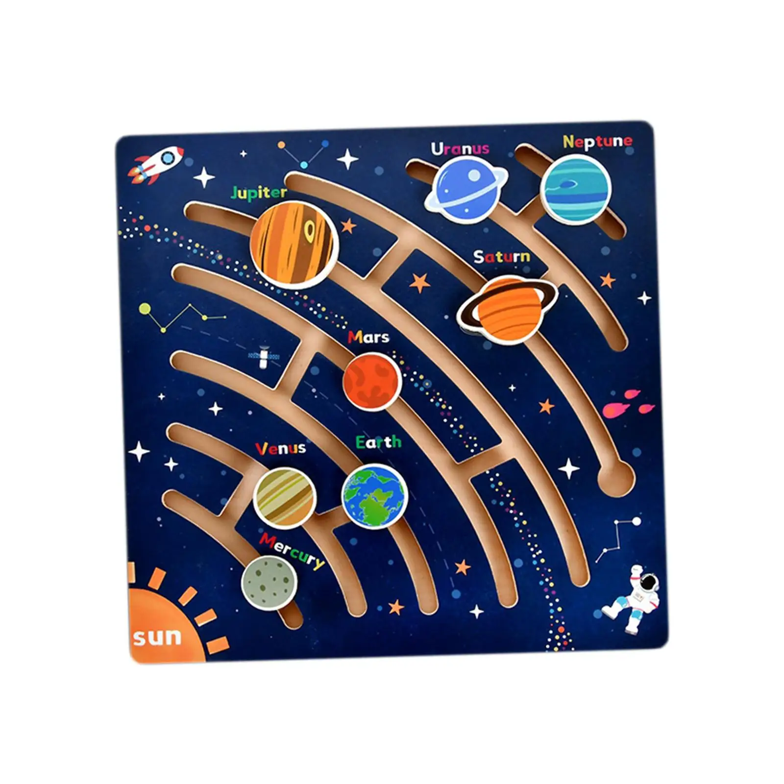 Wooden Maze Toys Fine Motor Planet Puzzle Toy for Preschool Boys Girls