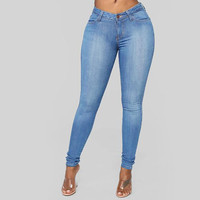 Women’s High-Waist Pencil Pants in Vintage Style Jeans color: Dark Blue|Light Blue|Blue