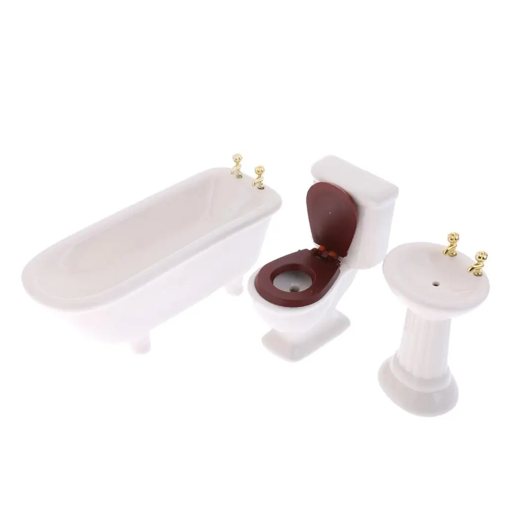 Dolls House Miniature Bathroom Rolled  Sink Basin Toliet Accessories