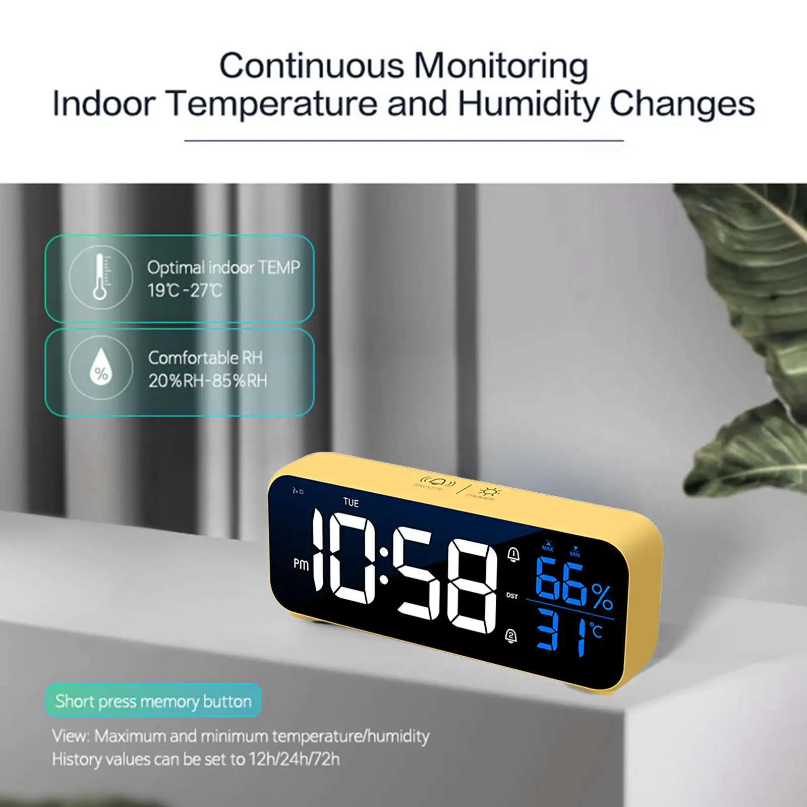 Music Digital Alarm Clock Temperature Humidity Display Electronic Alarm Clocks for Bedside Bedroom