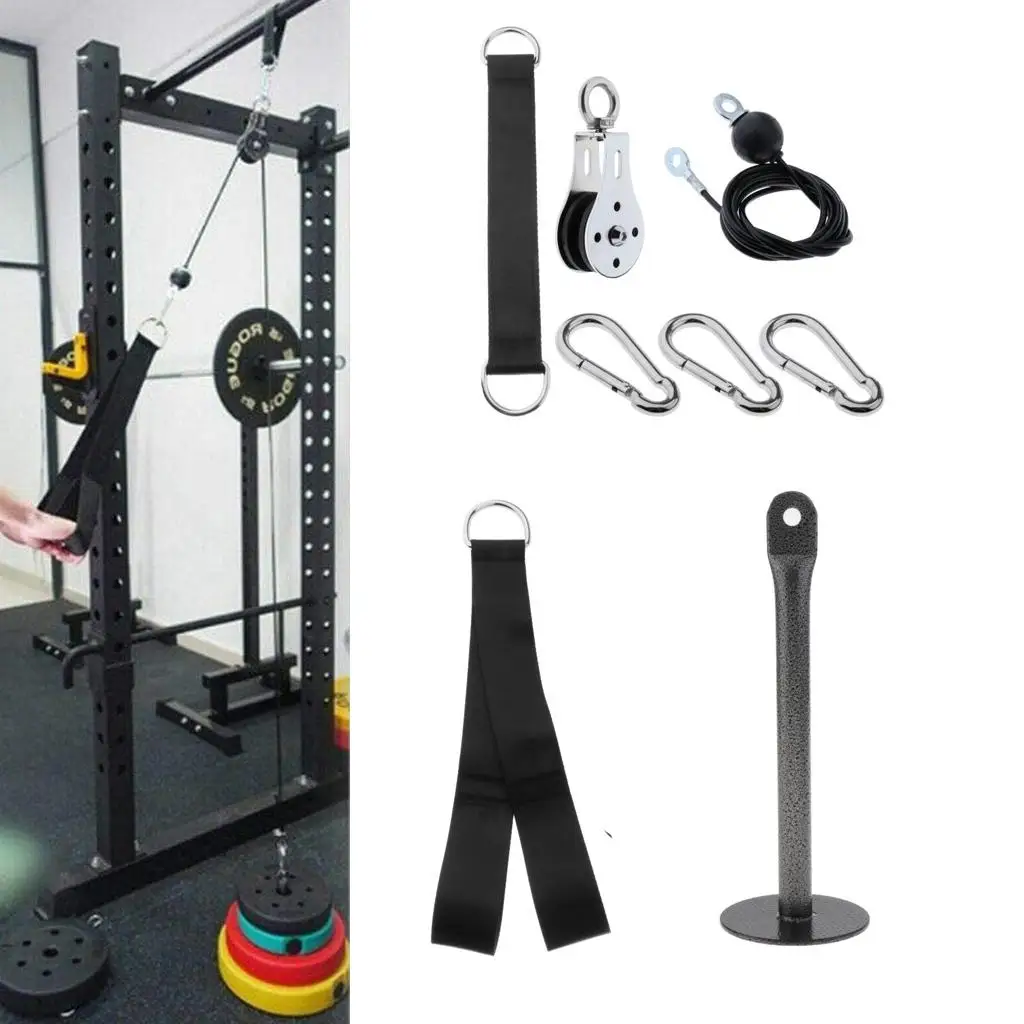 Pulley Cable Machine LAT Pull  System , 2m Cable, Weight Loading Pin, Swivel Pulley, Hanging Strap, Triceps Strap, Carabiners