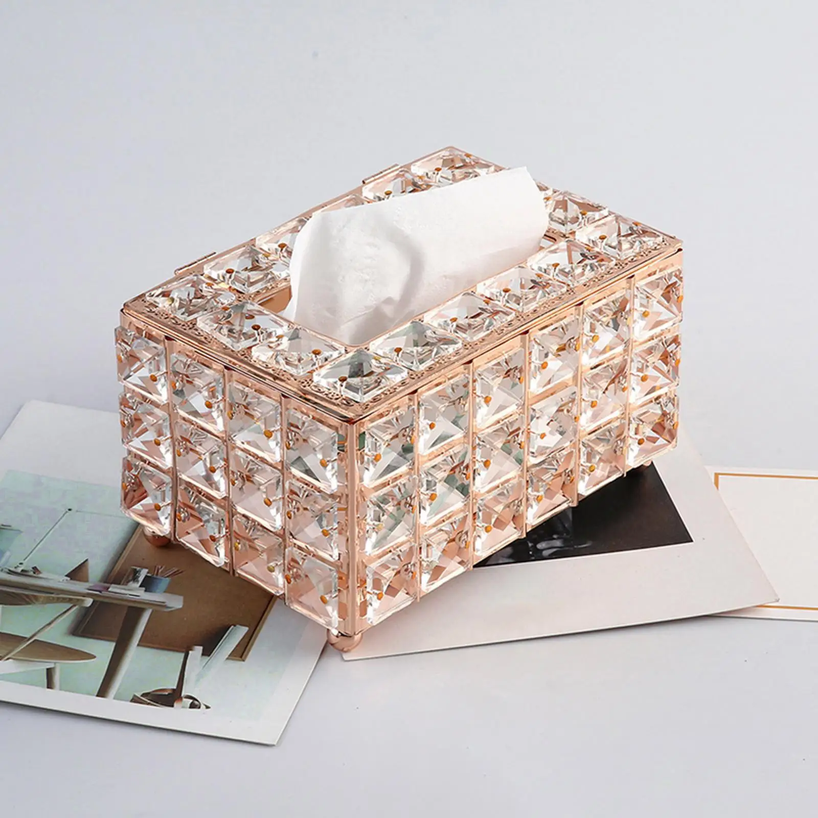 Elegant Crystal Tissue Box Cover Napkin Holder Facial Paper Dispenser Rectangular Decorative