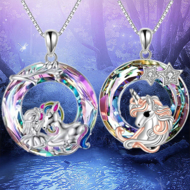 Fashion Unicorn Necklace Color Cartoon Crystal Unicorn Jewelry Pendant  Necklace for Women Banquet Birthday Anniversary Gift