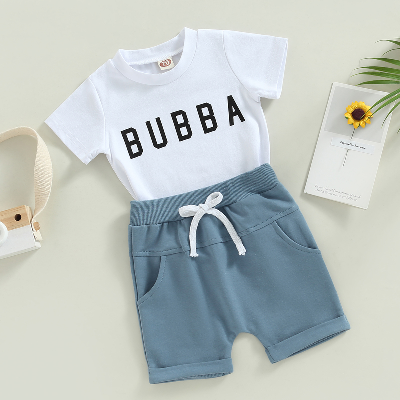 FOCUSNORM 4 Farben Sommer Kausalen Baby Jungen Kleidung Sets 2 stücke Brief Drucken Kurzarm Pullover T Shirts + Solide shorts – Detail 24