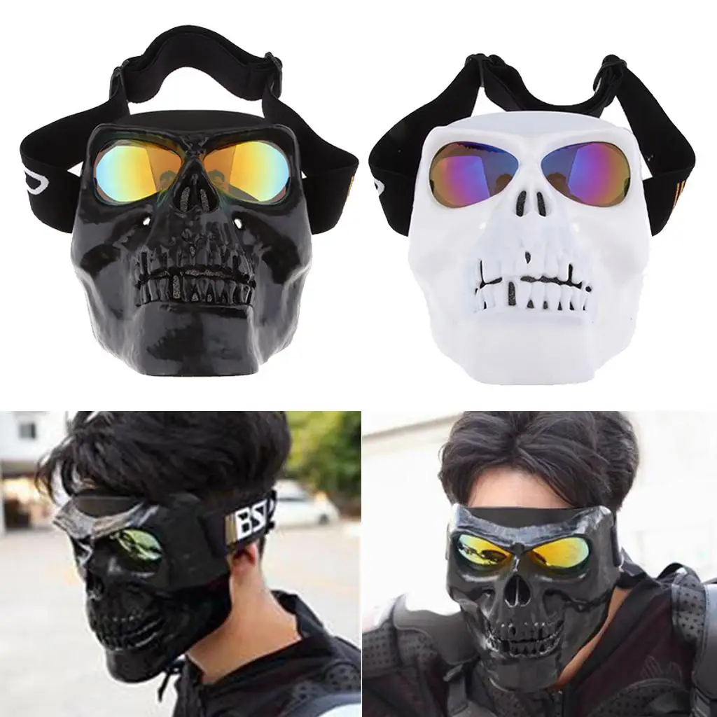 2 Piece Motorcycle Goggles  Mask Motocross Skull Windproof Glasses 