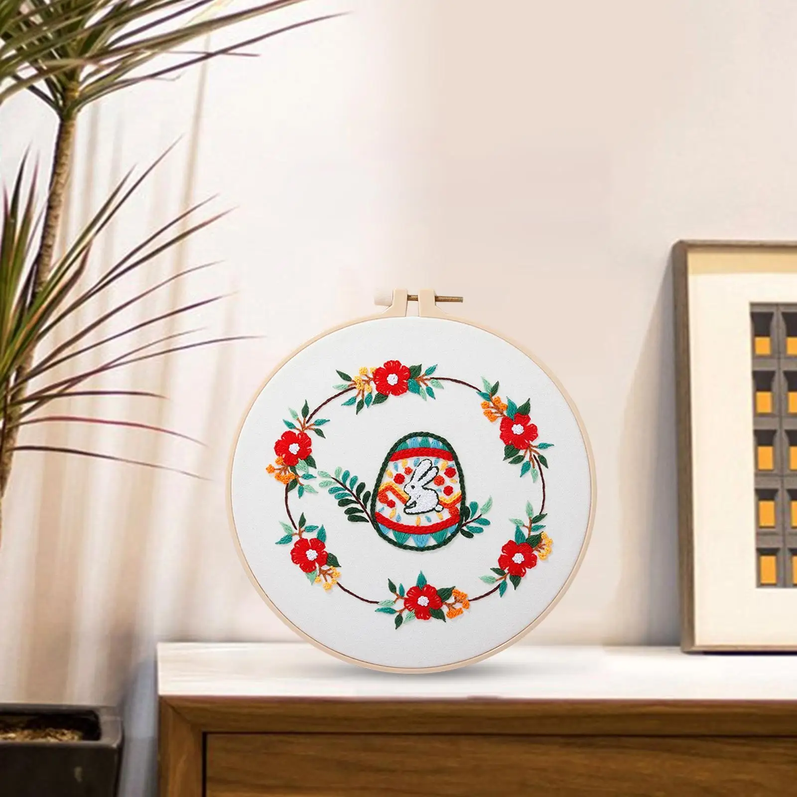 Rabbit Embroidery Starter, with Embroidery Hoop Beginners Sewing Cross Stitch Needlework Crafts for Home Decor