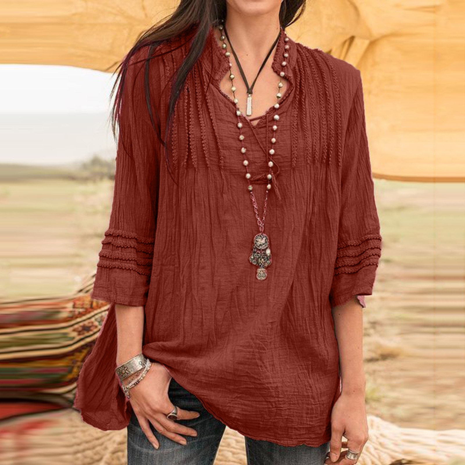 boho guipure lace linen tops