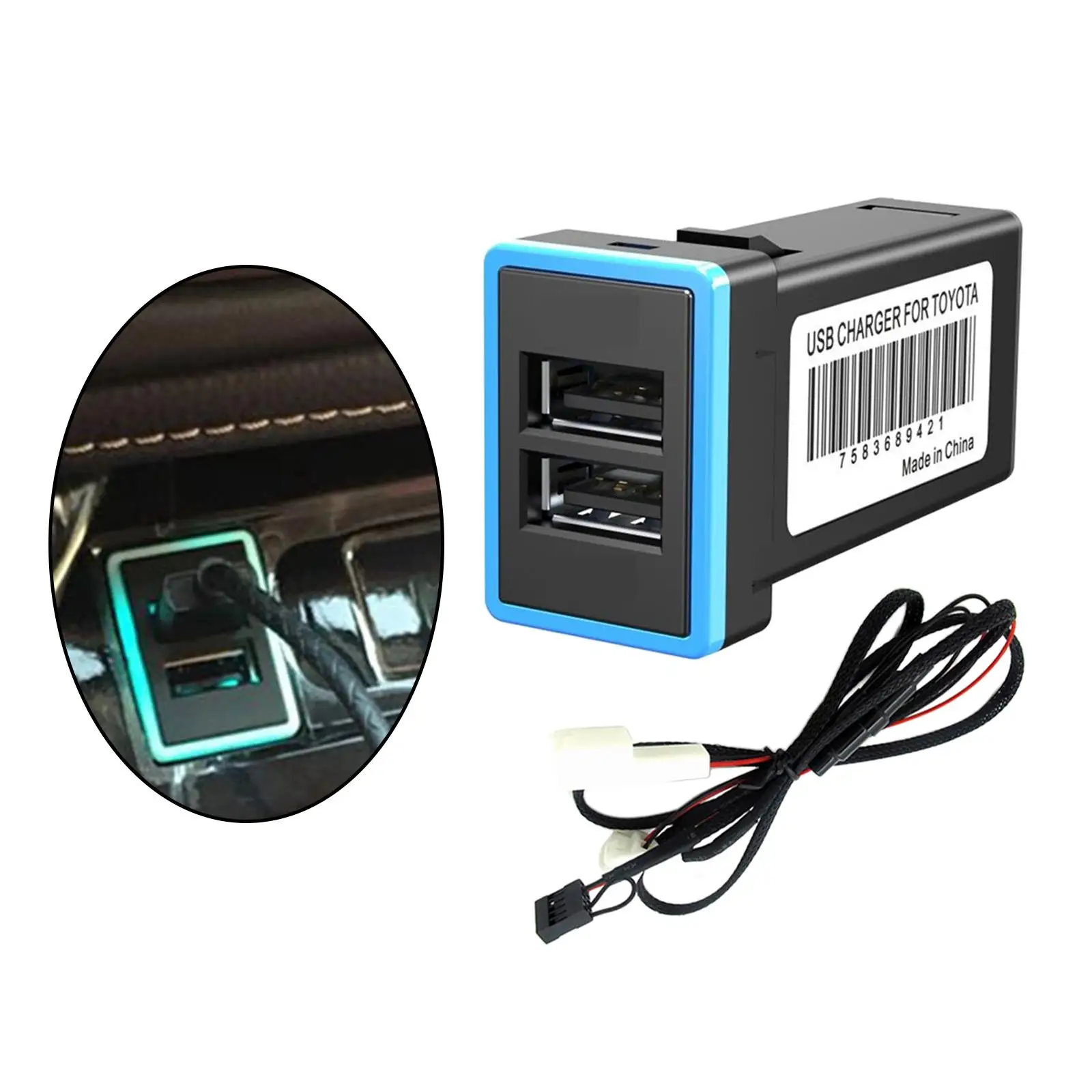 Dual USB QC3.0 Car Charger with Blue LED Fast Charger Fit for   Corolla Charging Power Adapter Outlet Car Charger Socket