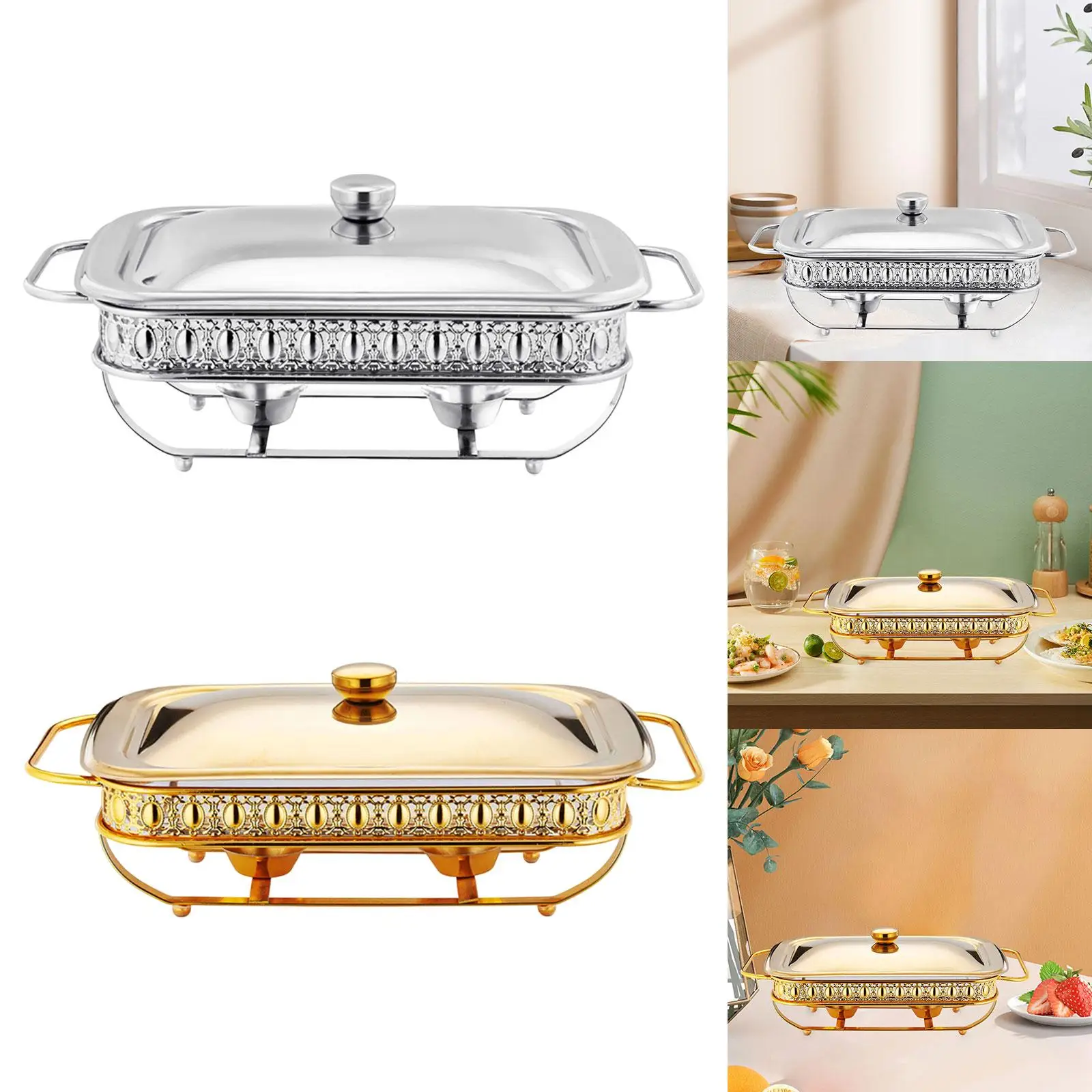 Stainless Steel Chafing Dish Buffet Set,Rectangular Catering Warmer Set with Trays for Banquet