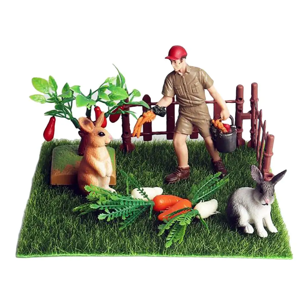 Mini Rabbits Statue Realistic Simulation Model Farm Miniature Landscape DIY Ornament Dollhouse Garden Decoration