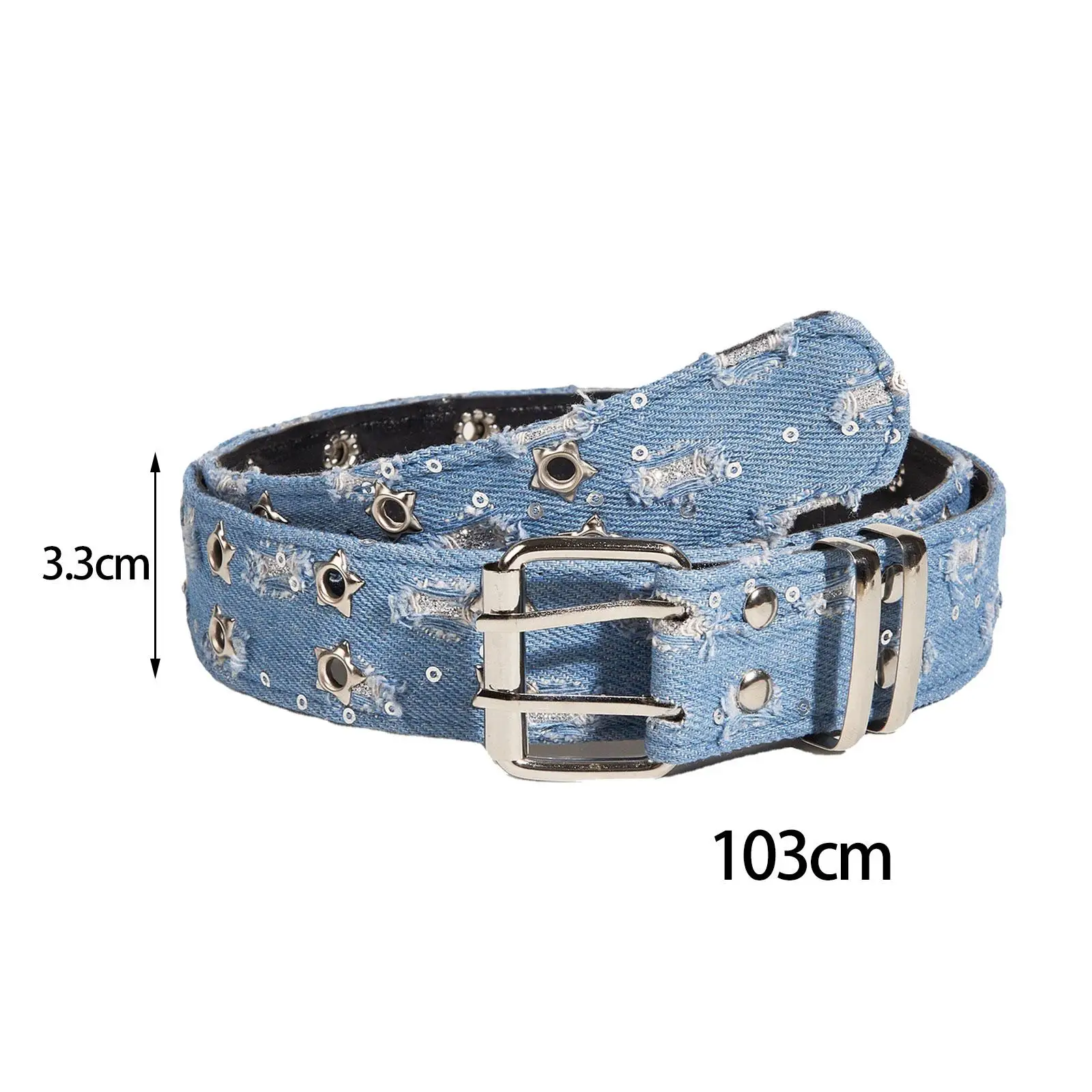 Double Grommet Belt Women Decorative Ladies Double Prong Buckle Trendy Two Hole Wide Belt for Shirts Jeans Dresses Cosplay Club