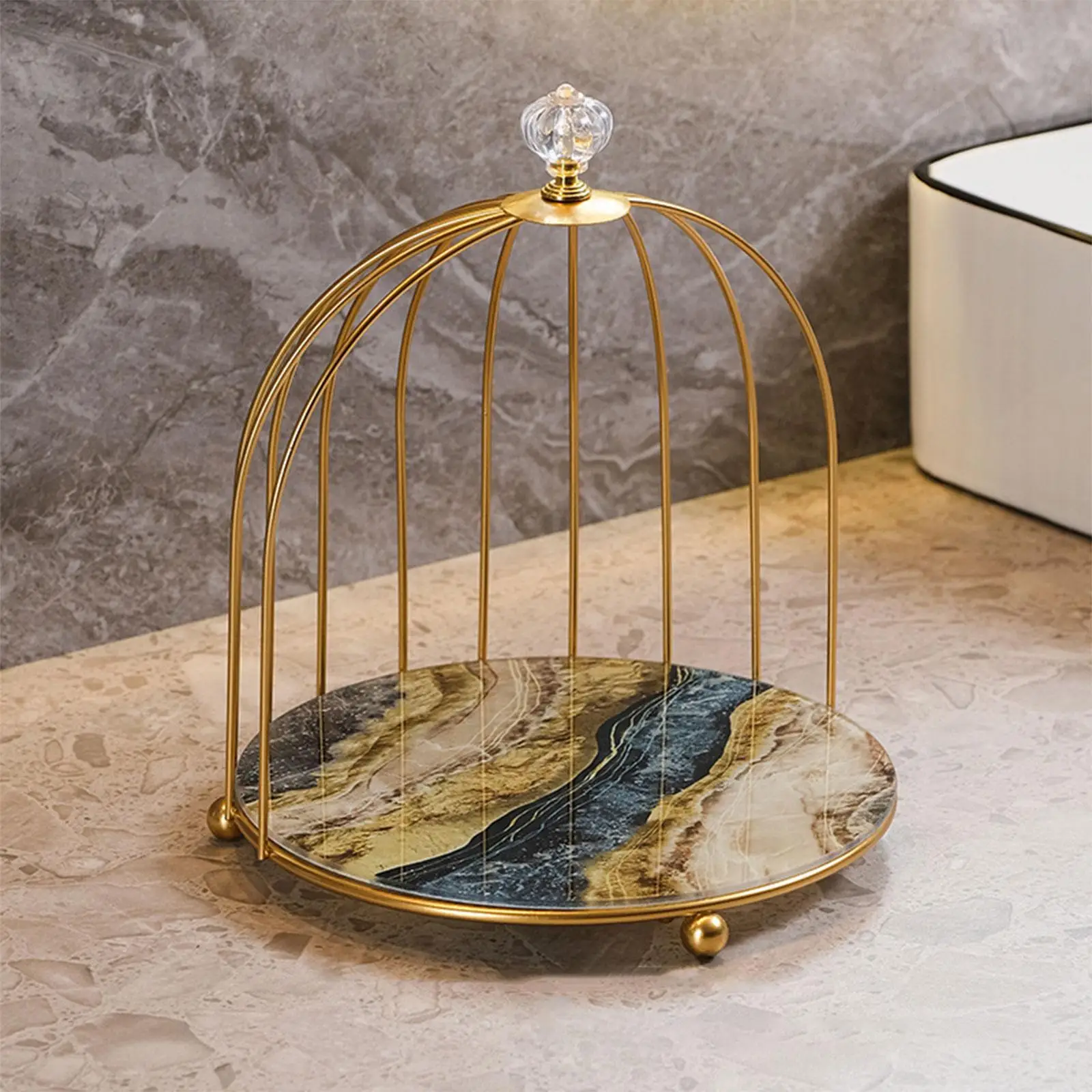 Bird Cage Makeup Organizer Vanity Storage Rack Bathroom Jewelry Holder Shelf