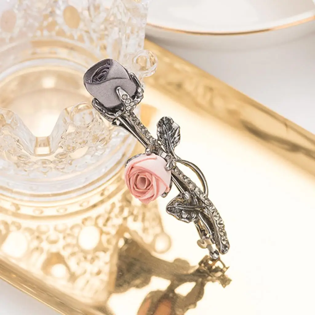 Vintage Style Rhinestone Rose Hair Clip Crystal Barrettes Jewelry