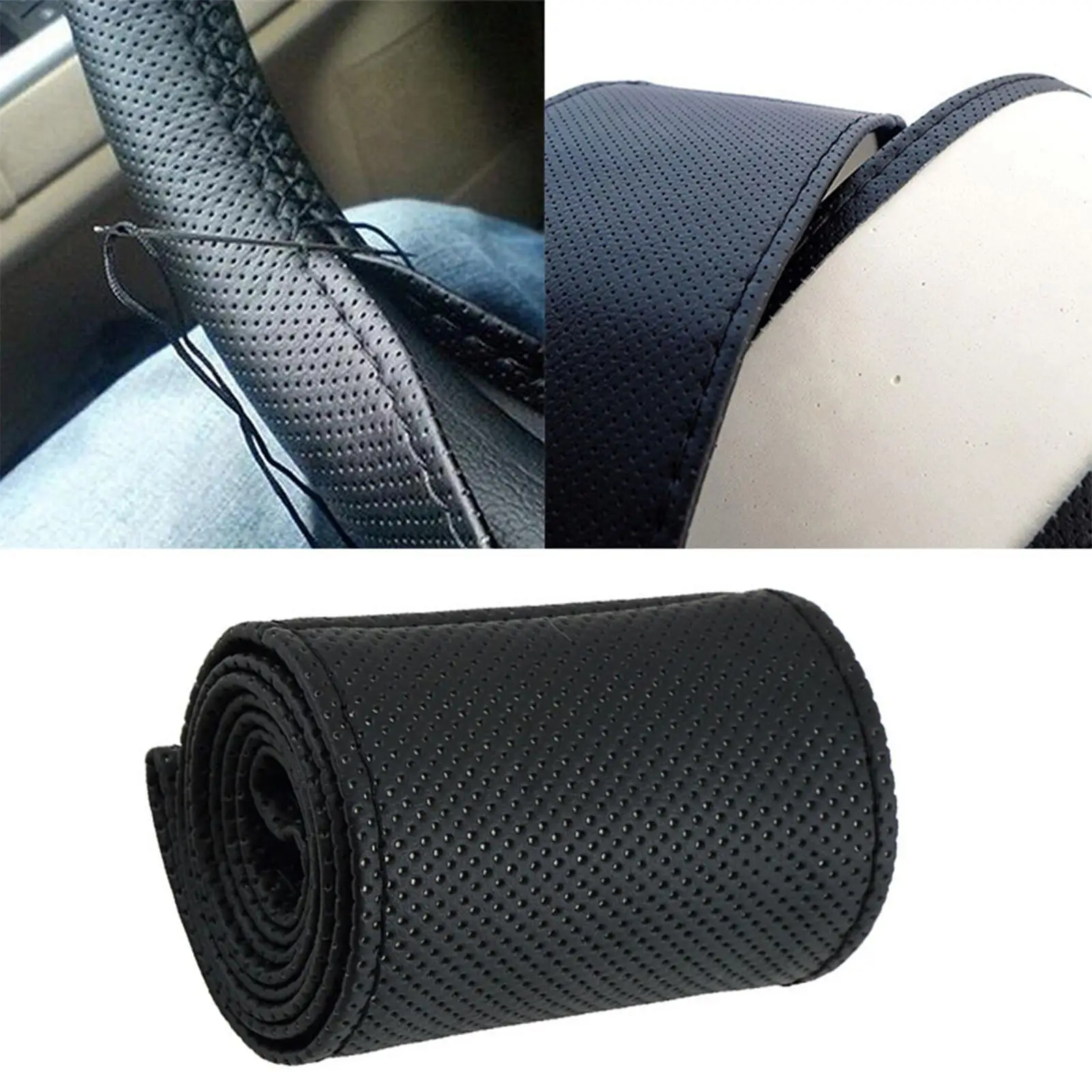 Car Steering Wheel Cover Hand Sewing with Needle Fiber Anti Slip Protector
