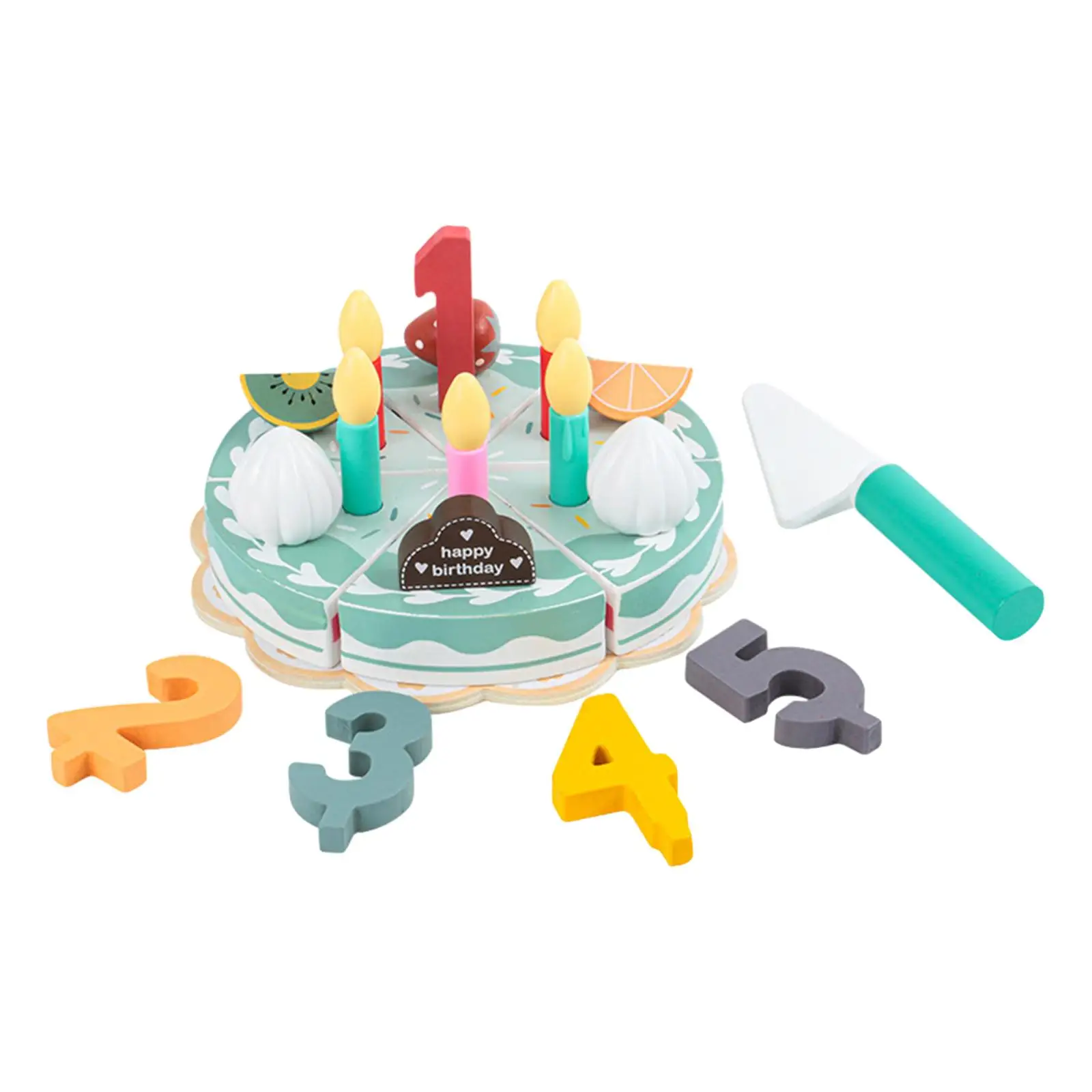 Birthday Cake Cutting Toy Gift Playset with Candles Fruit Accessories for Girls and Boys Kids Toddlers Preschool Children