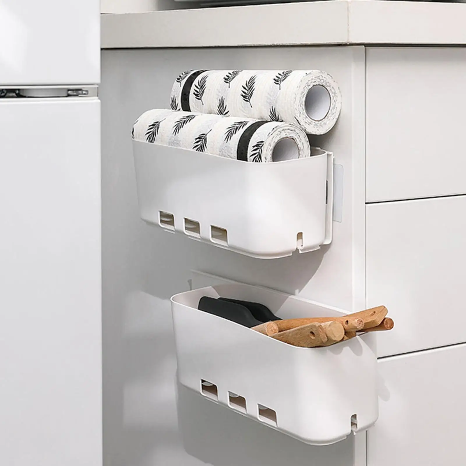 Multifunction Sliding Cabinet Basket Shower Shelf Organizer Baskets Organizer with Guide Rail for Bathroom Pantry Home