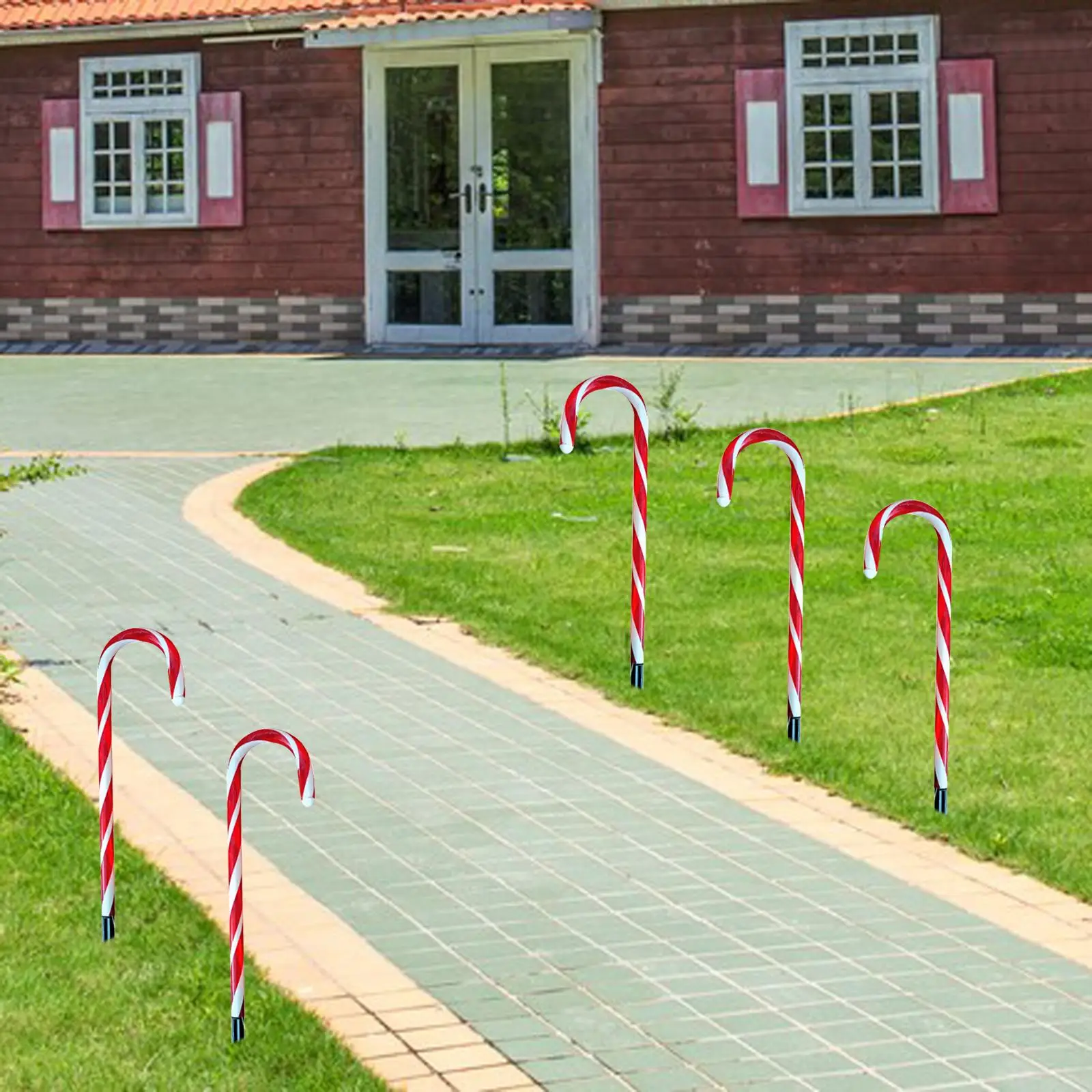 Christmas LED Lamps Ornaments with Ground Stakes Pathway Marker Candy Cane Solar Lights for Walkway Lawn Yard Holiday Outdoor
