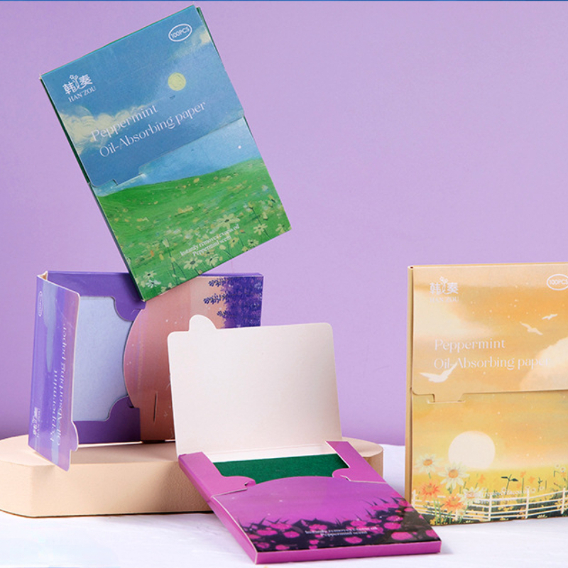 Description Picture 2 of item100pcs/bag Face Absorbent Oil Control Paper Mint Wipes Oil Removal Absorbing Sheet Matcha Oily Face Blotting Paper Makeup Summer