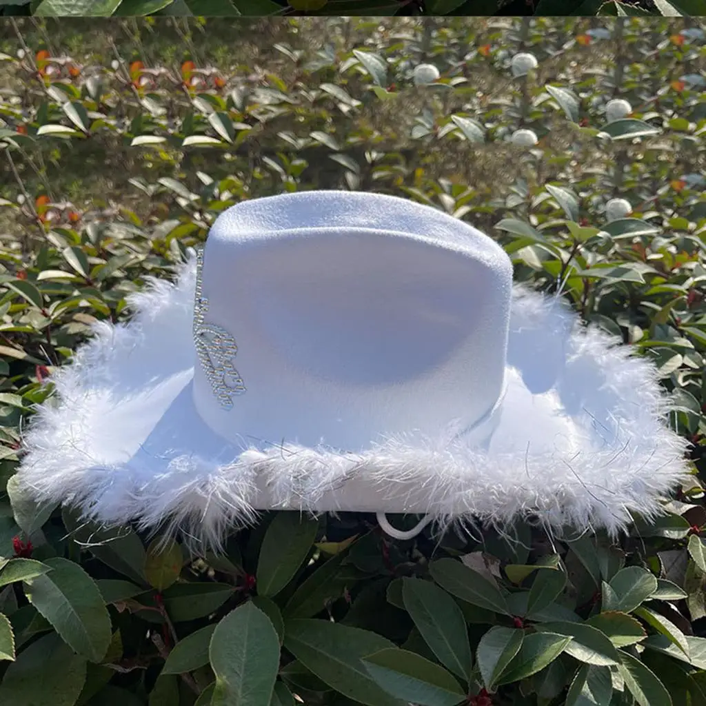 Feather Cowboy Cowgirl Hat with Crown Sun Hats Western Decor Wide Brim Holiday Party Fedoras Outdoor Adult Crystal Beaded