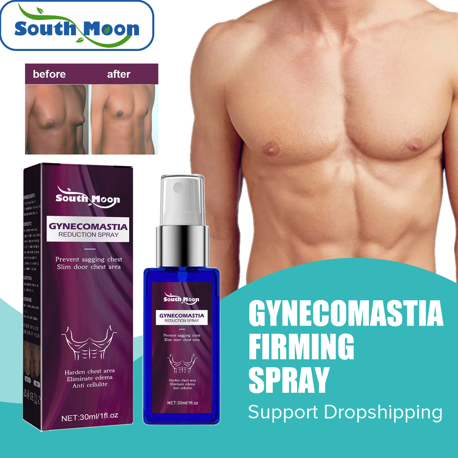 Best of South Moon Gynecomastia Firming Spray Cellulite Reduction Muscle Accelerating Hardening Spray Tighten Chest Muscle Fitness 30ml Reviews & Tips