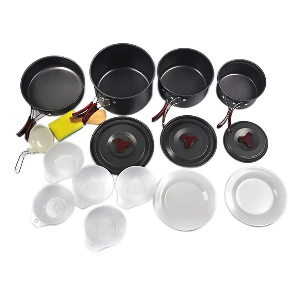 15PCS Camping Cookware Mess,  Lightweight Outdoor  for Family Hiking, Picnic(Pot, Frying Pan, Bowls, , Spoon)