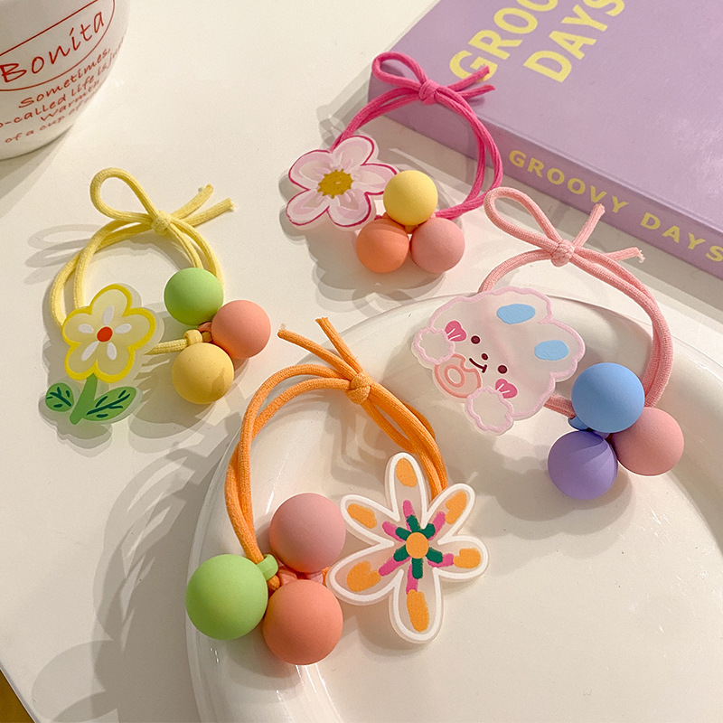 2 Stück süße Blumen-elastische Haarbänder, Pferdeschwanz-Halter, niedliche Haargummis für Frauen, Mädchen, Kinder, Haargummi, Seil, Haar-Accessoires – Detail 4