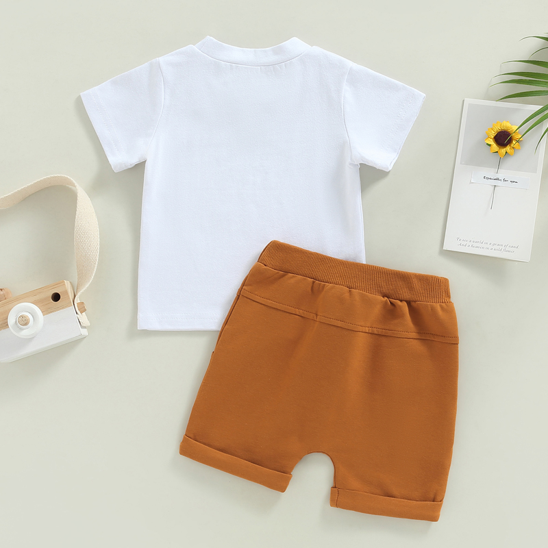 FOCUSNORM 4 Farben Sommer Kausalen Baby Jungen Kleidung Sets 2 stücke Brief Drucken Kurzarm Pullover T Shirts + Solide shorts – Detail 18