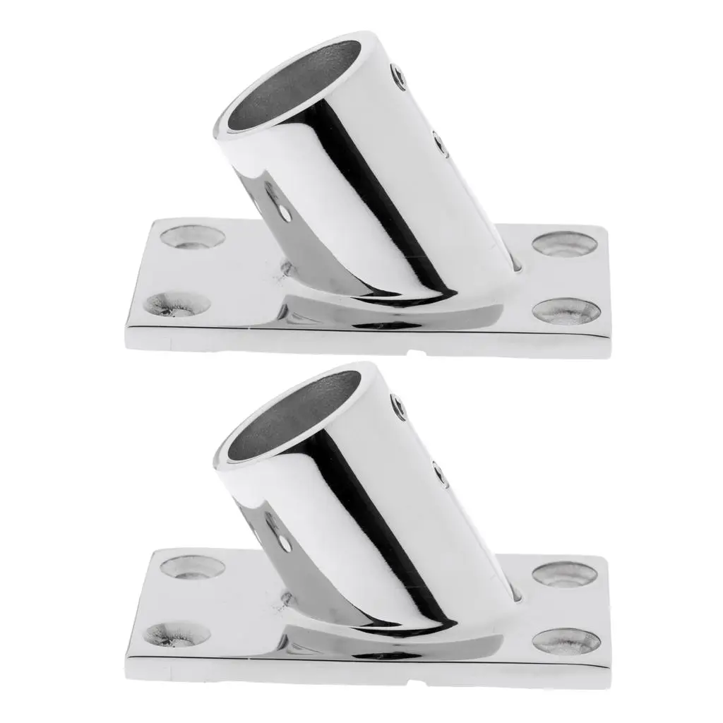 2 Pieces Heavy Duty 316 Stainless Steel Boat Deck Handrail Square Base Rail Fitting 1`` - 60 Degree