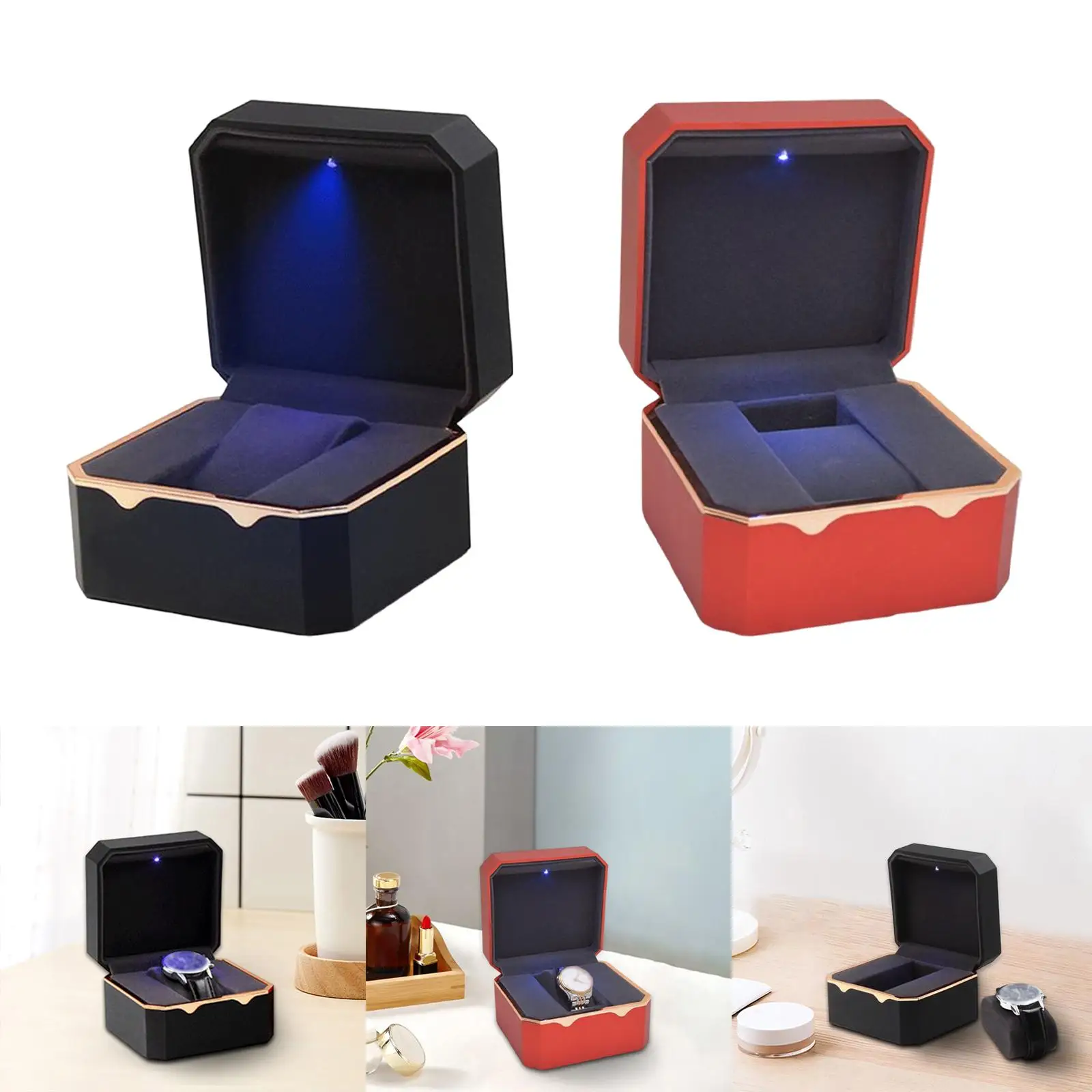 Watch Case with Light Single Watch Box Paint Storage Case Organizer Showcase for Birthday Gifts Valentines Day Women Men