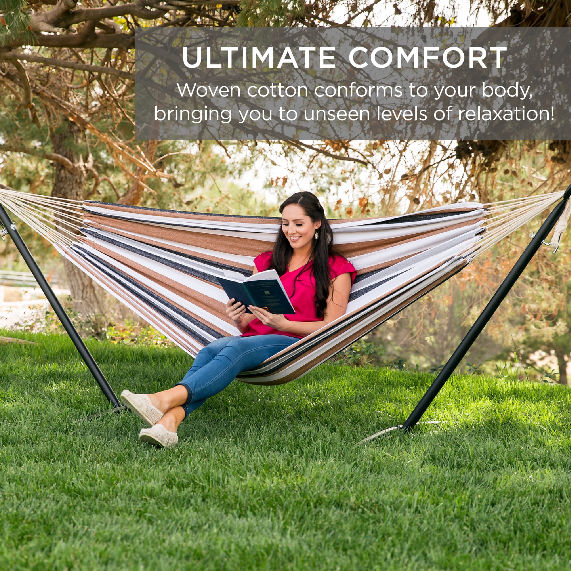 Title 2, 2-Person Cotton Hammock with Space Saving Steel...