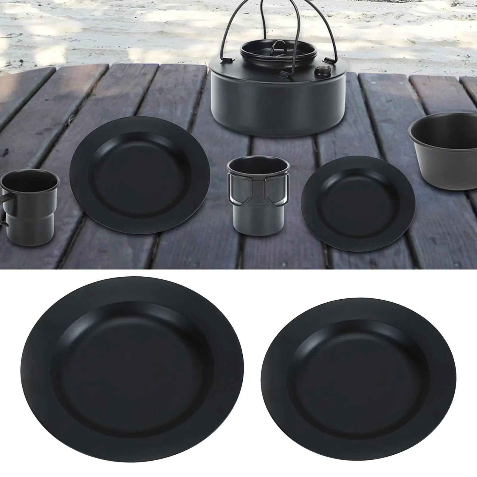 Stainless Steel Camping Dish Cookware Round Tableware Plate for Hiking Picnic Fishing