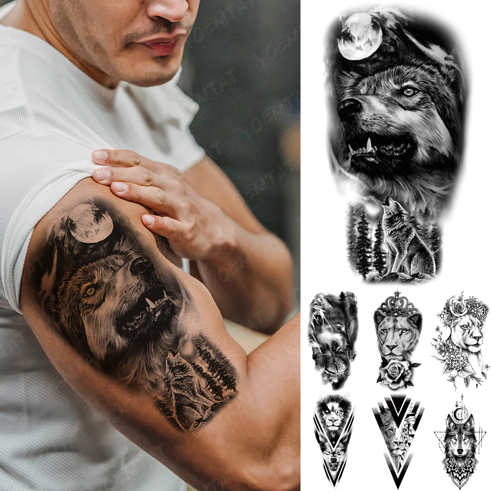 Best of Forest Wolf Waterproof Temporary Tattoo Sticker Lion Tiger Crown Clock Geometric Flash Tatto Women Men Arm Body Art Fake Tattoos Reviews & Tips