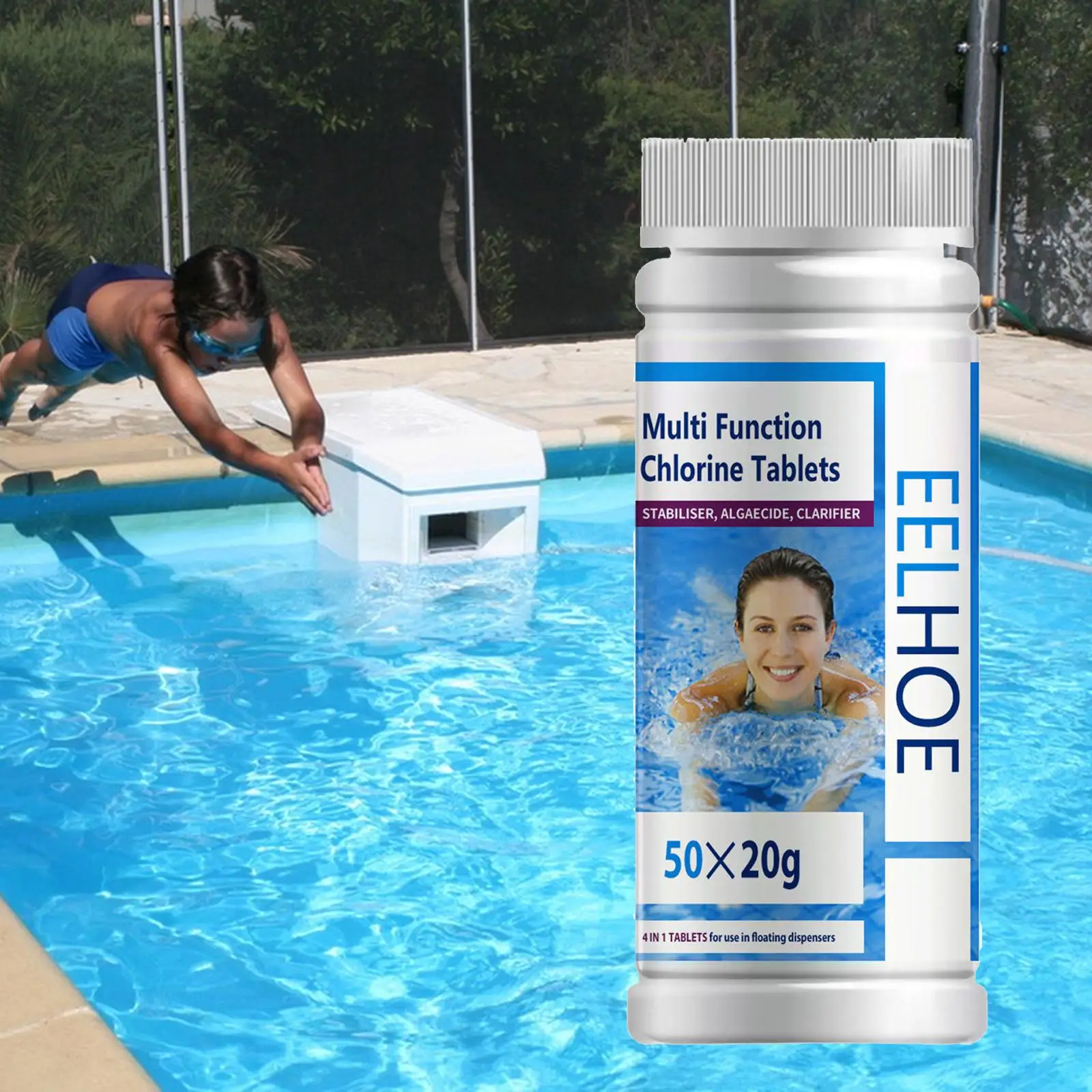 Chlorine Tabs Slow Dissolving Multifunction Instant Disinfection Durable for Swimming Pool Fountains Tub SPA Fish Pond
