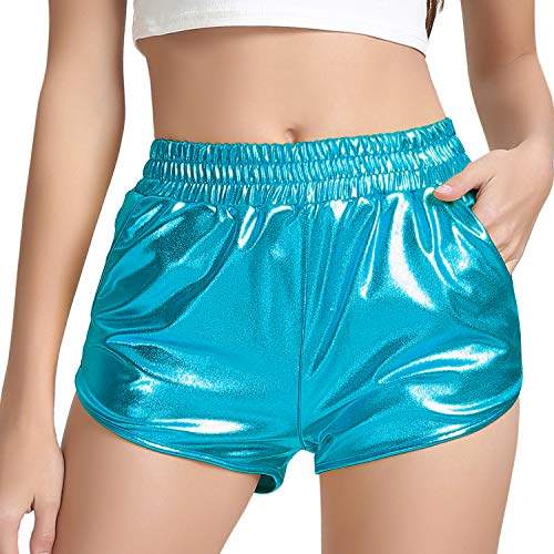 Women's Metallic Shiny Shorts Sparkly Hot Yoga Outfit 80s Style