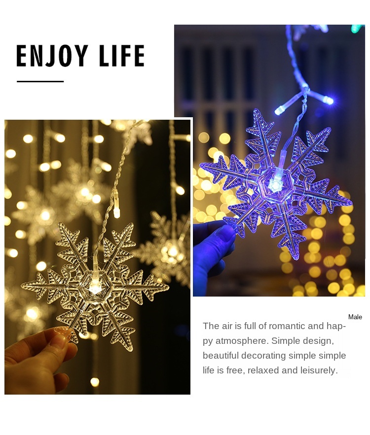 3.5M Christmas Snowflake LED String Lights Flashing Fairy Curtain Garland Lights Fancy Holiday Party New Year Decoration