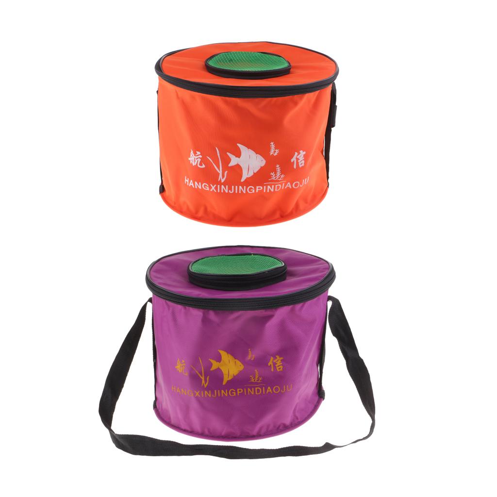 Foldable Fishing Bucket Collapsible Bucket Folding Round Outdoor Camping Canvas Water Carrier Bag with Mesh Cover Size