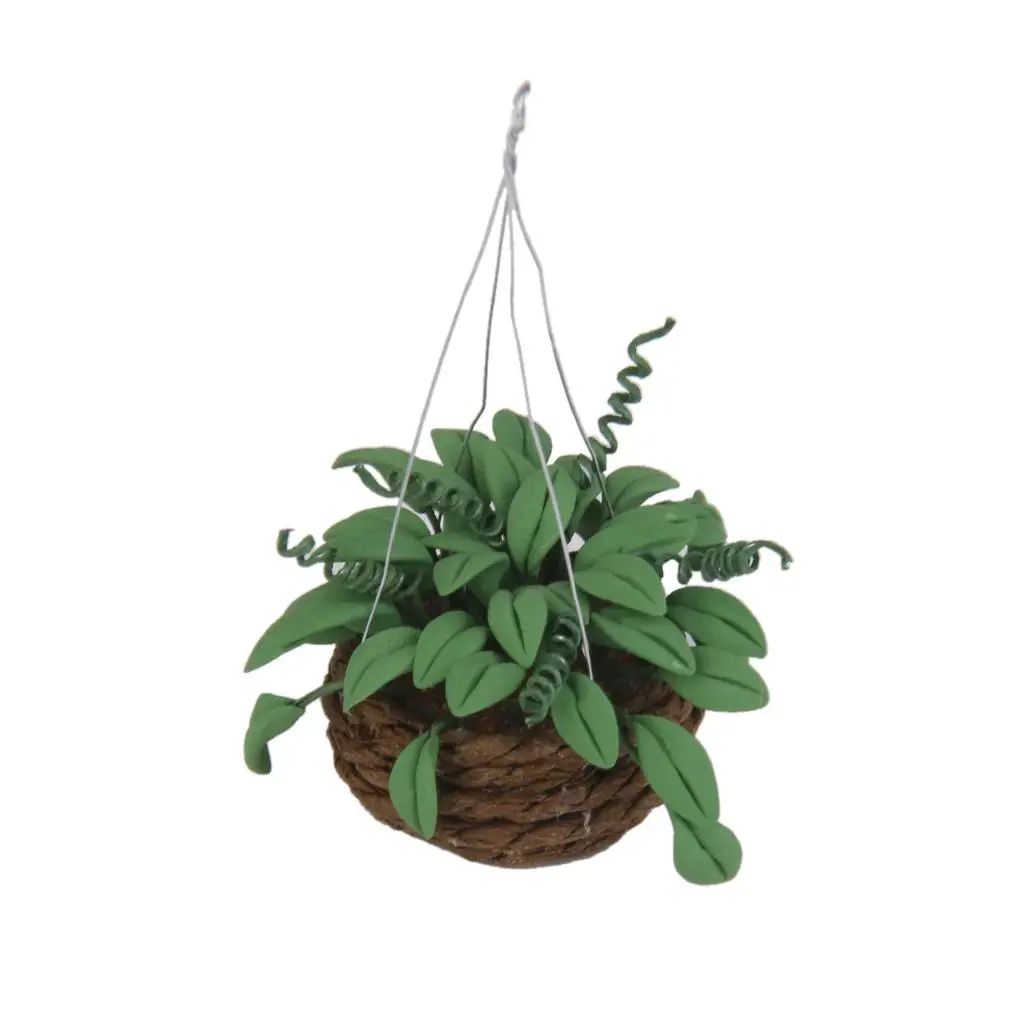 1:12 Dollhouse Miniature Hanging Plants in Basket, Any Room & Fairy Garden Accessories Decoration