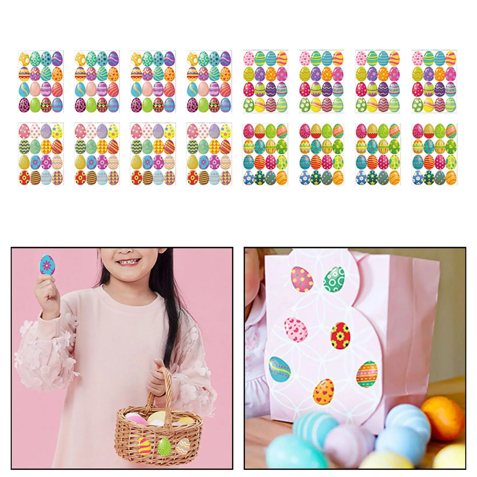 Cartoon Easter Eggs Theme Sticker Self Adhesive Decorative Stickers 256Pcs for Party Supplies Scrapbooks Card Baking DIY Crafts