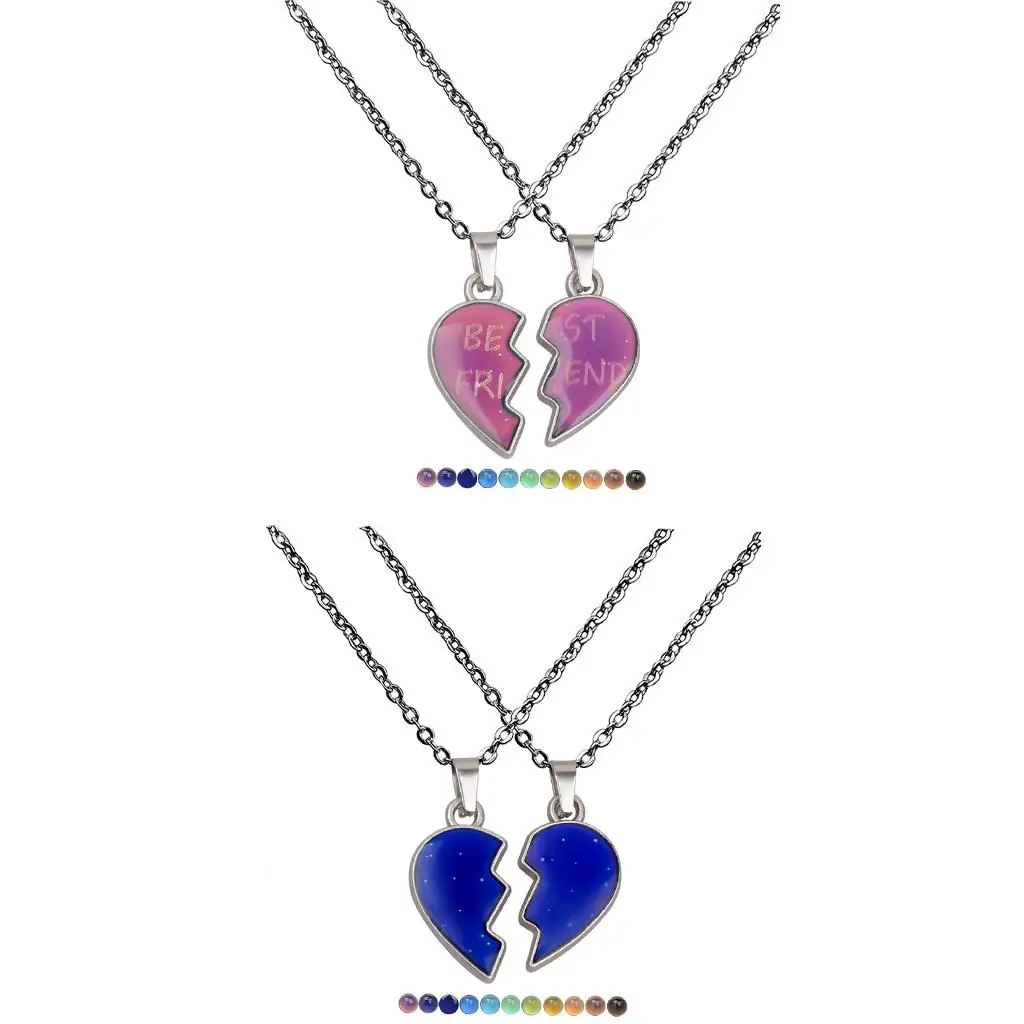 2Pcs Couple Pendant Necklaces Heart Shaped, Ornament Adorable Jewelry Gift Romantic Colorful Clavicle Daily Work Anniversary 