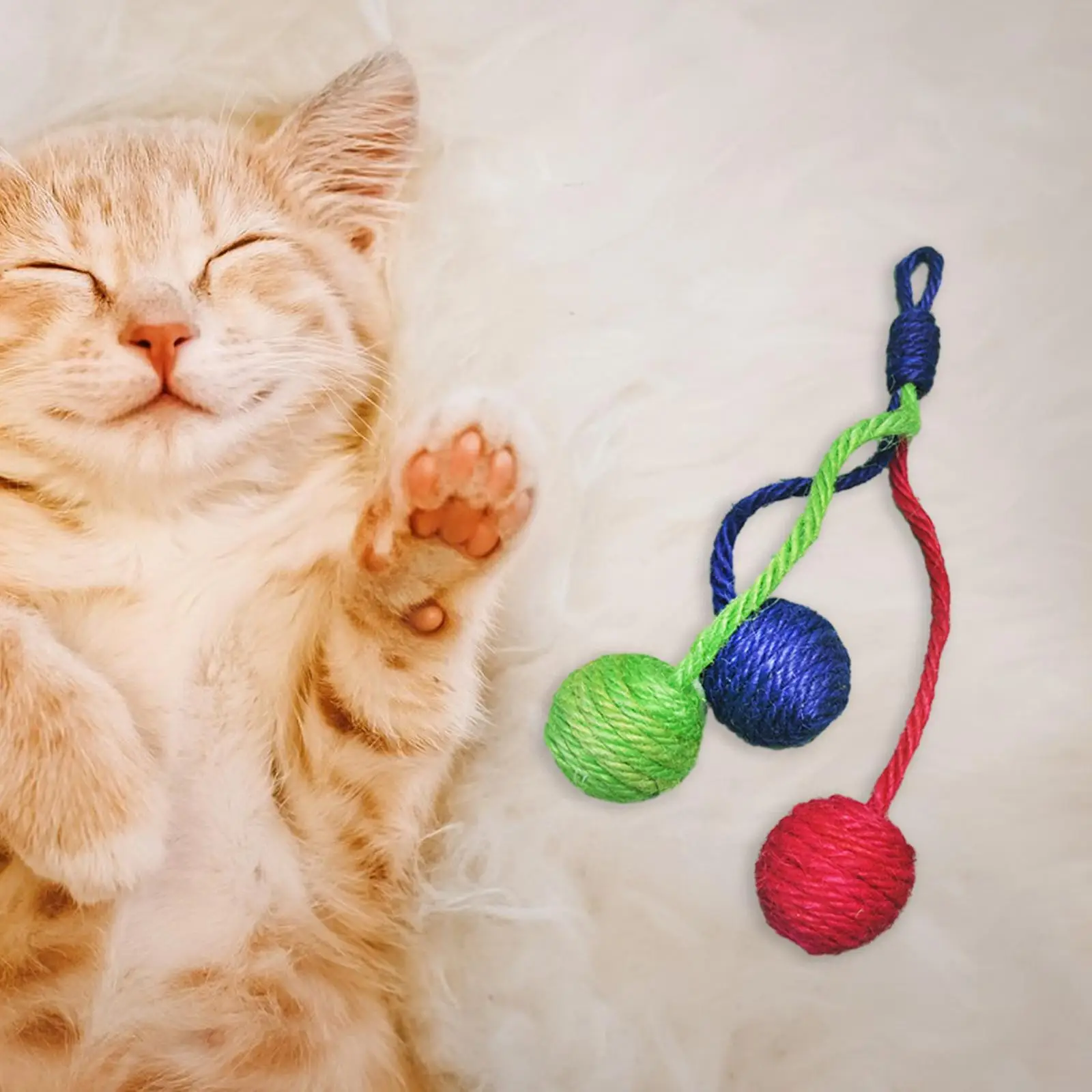 Interactive Cat Toy Self Play Kitten Chasing and Playing Pet Scratching Ball Cat Rope Ball Cat Toy Sisal Ball Random Color