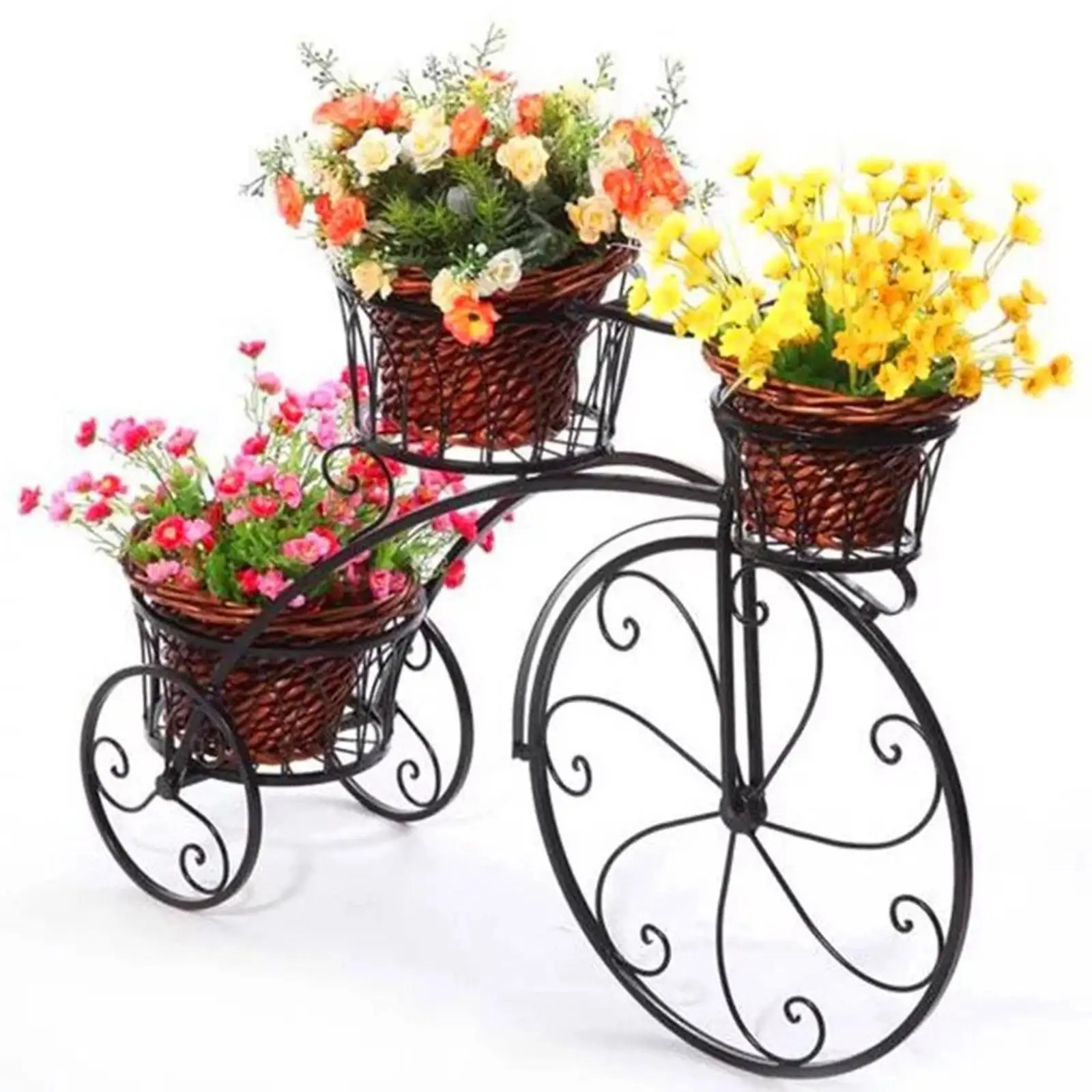 European Style Bicycle Flower Basket Display Rack Cart Holder Art Ornaments Metal Bicycle Plant Stand for Patio Decoration Home