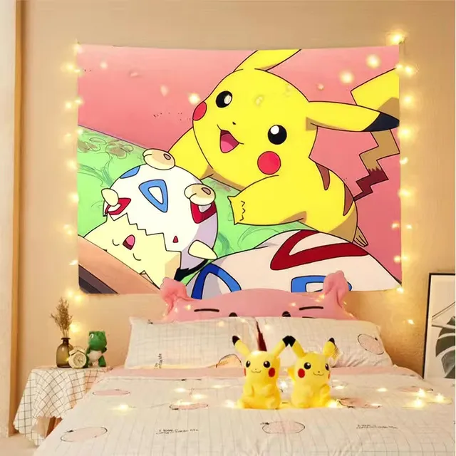 Tapisserie murale Pokemon Pikachu, toile de fond de photographie, dessin  animé mignon, décoration de la maison, cadeau pour garçons - AliExpress