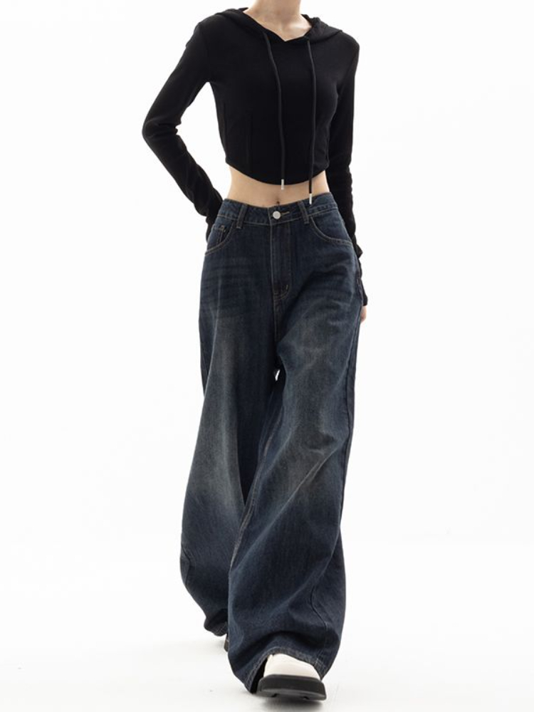 Title 2, Jeans a gamba larga oversize donna moda coreana...