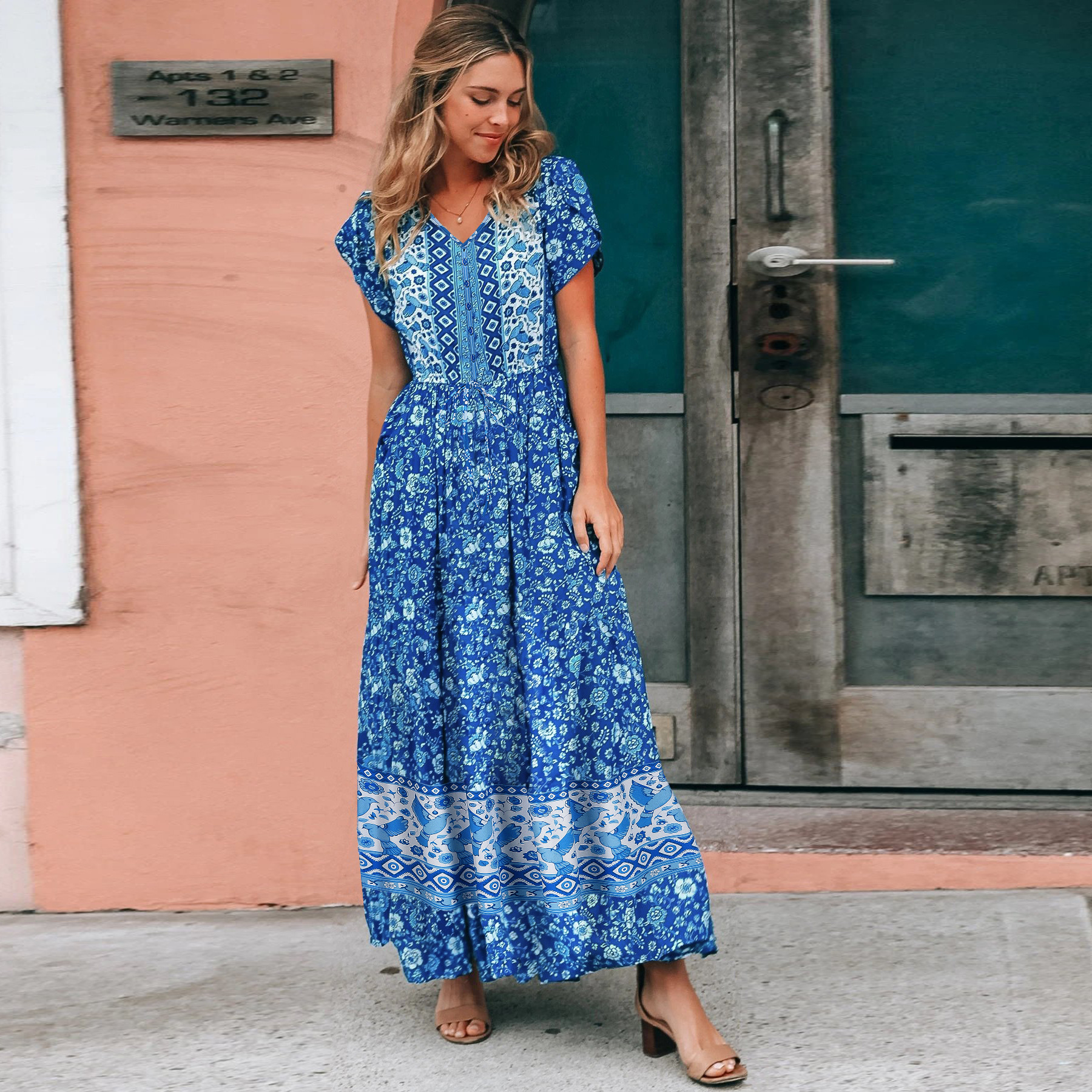 Bohemian Print Maxi Dress Women 2022 