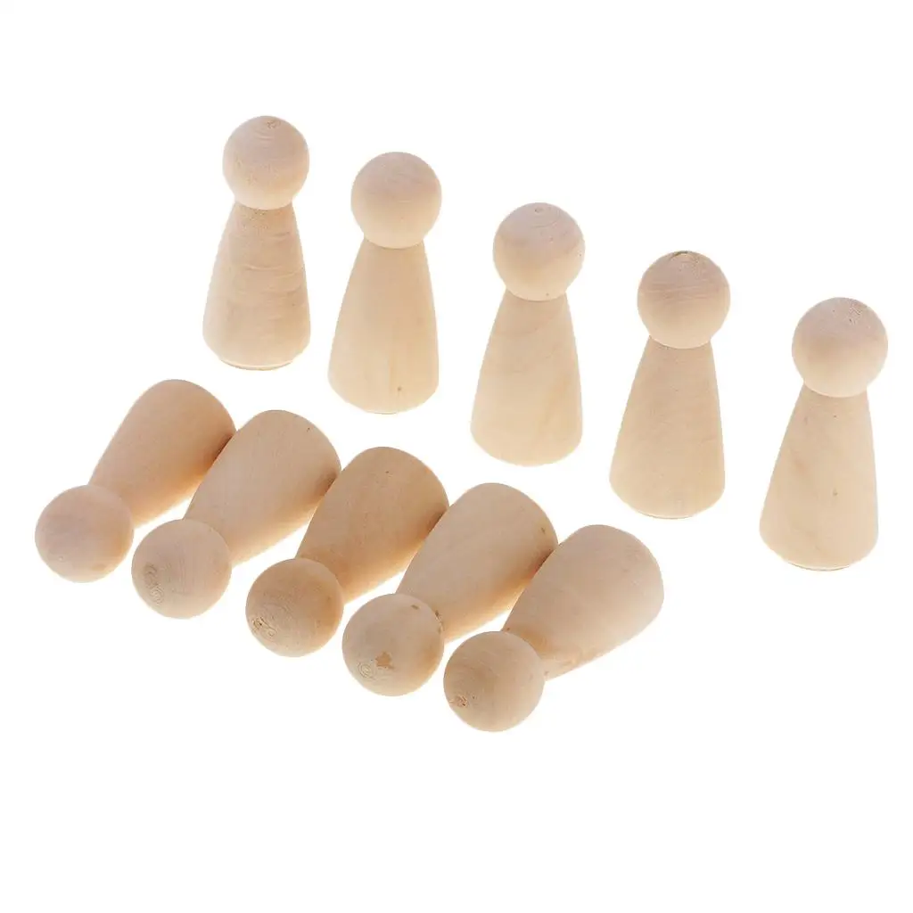 10Pcs Solid Wooden Peg Dolls Unfinished Wooden Dolls Female People Wood Peg Dolls For Family crafts Wedding Party Decor, 58mm 