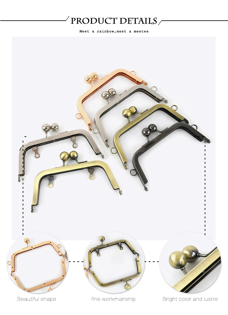 1-5Pcs 14cm Square Metal Frame for Bags Clasp Handbag Handle Purse Frames Metalic Kiss DIY Bag Handles Sew Hardware Accessories