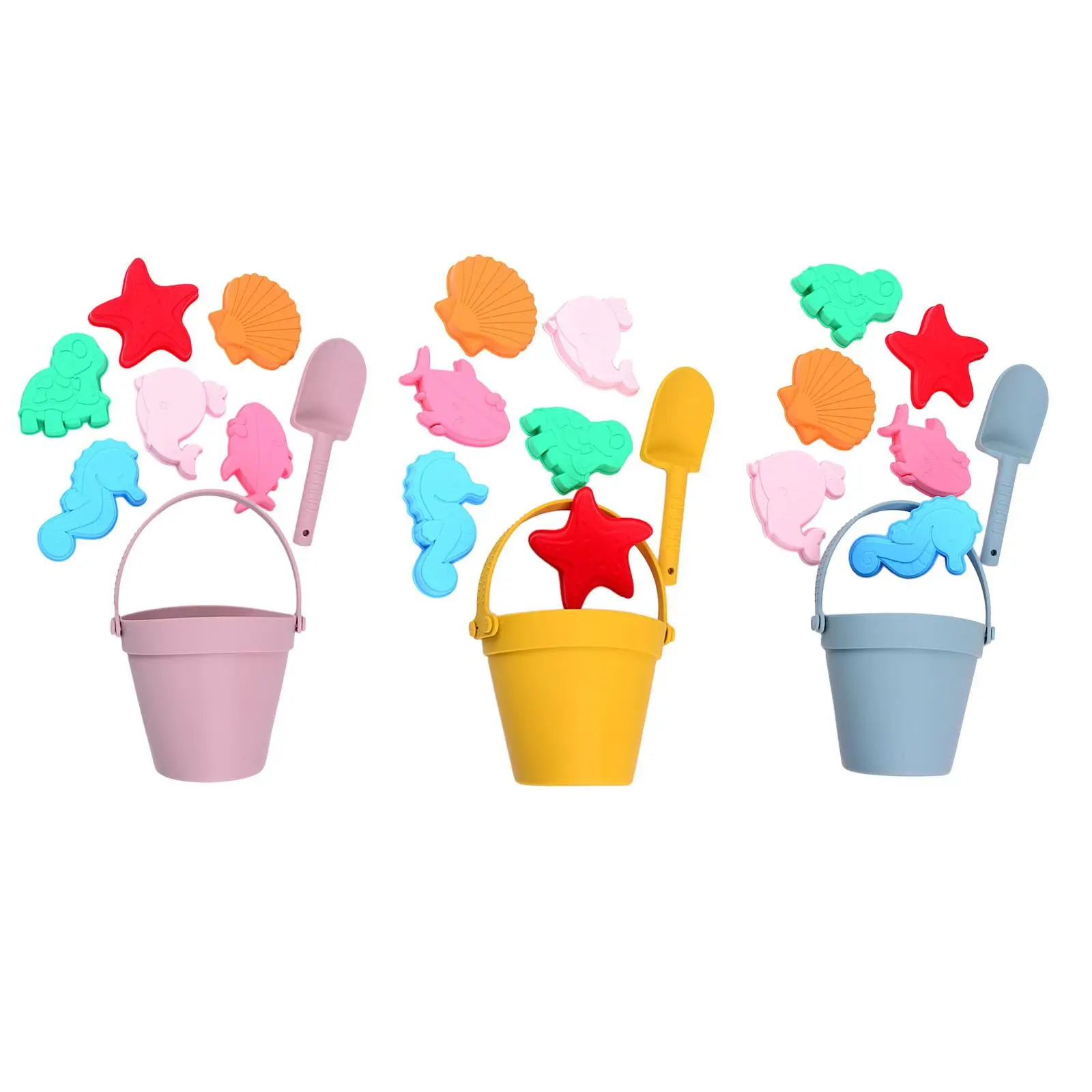 8Pcs Beach Bucket and Spade Set Travel Beach Toy Kits Silicone Bucket Kids Beach Sand Toys Set for Outdoor Playground Beaches