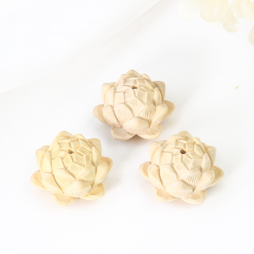 2PCS Natürliche Buchsbaum Lotus Carving Perlen Anhänger Charme Lose Spacer Perlen für DIY Schmuck Machen Auto Hängen Keychain Liefert – Detail 2