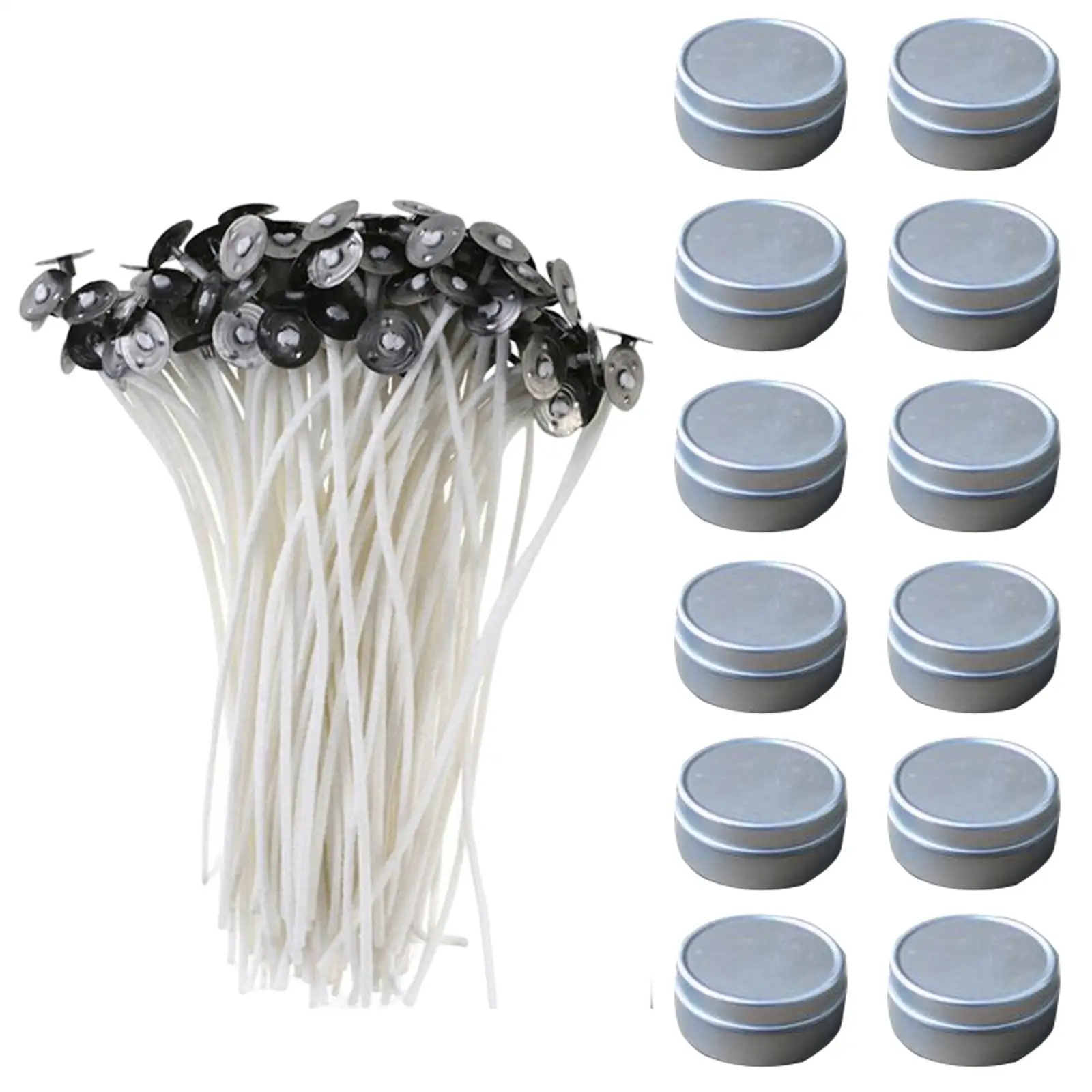 100x Candle Wicks Storage Box Candle DIY Pretabbed Wicks with 12x Empty Candle Tins for Candle Making