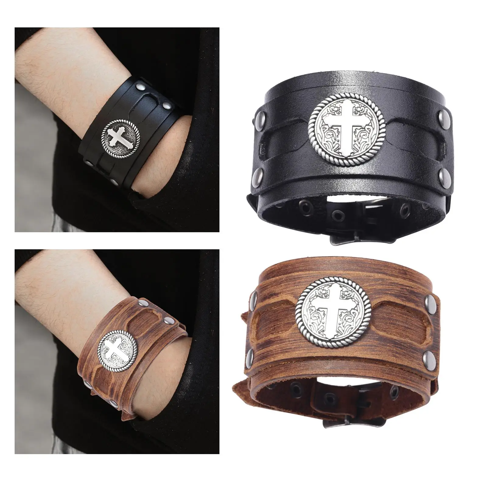 Leather  Wristband Bracelet buckle adjustable Steampunk Handmade